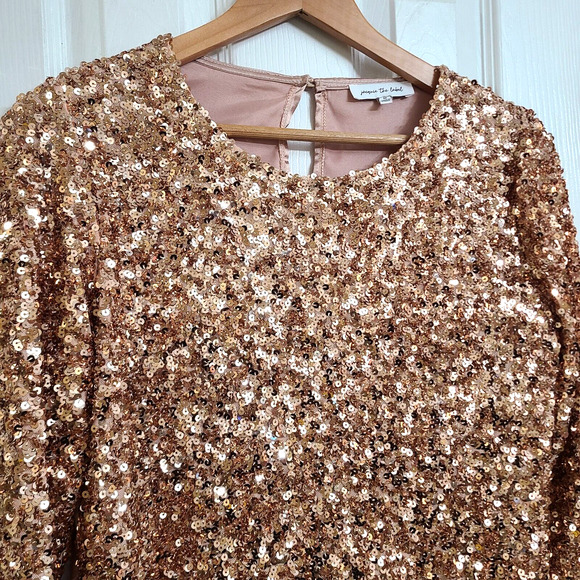 Jacquie The Label 3/4 Sleeve Rose Gold Sequin Crop Top Cocktail Party Size M - Picture 2 of 9
